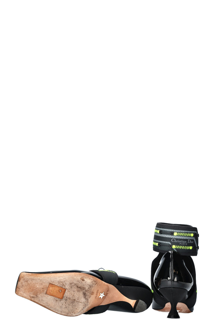 CHRISTIAN DIOR 62-22 Heels Patent Black &amp; Neon Yellow