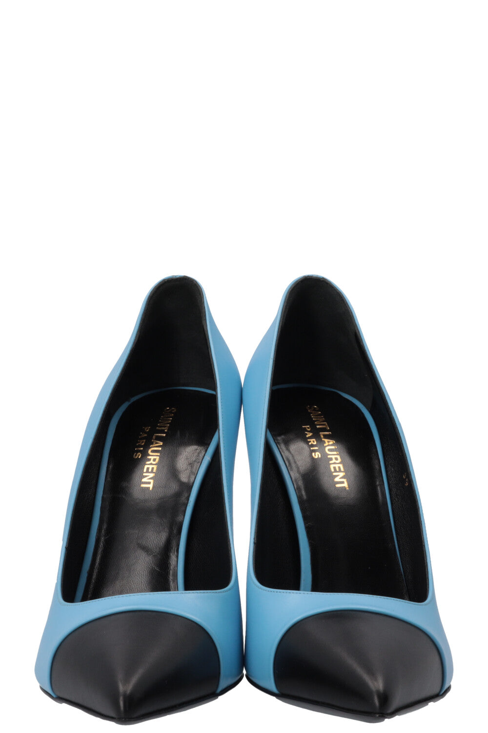 SAINT LAURENT Pumps Leather Cap-Toe Blue Black