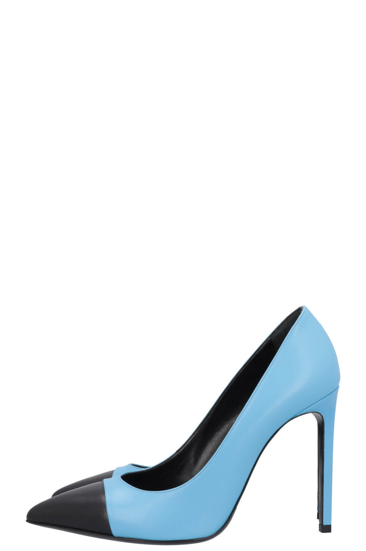 SAINT LAURENT Pumps Leather Cap-Toe Blue Black