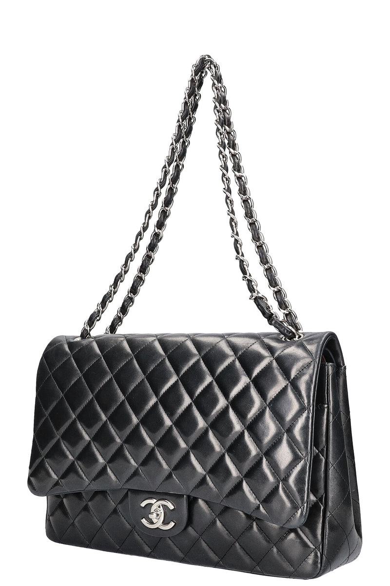 CHANEL Maxi Double Flap Bag Lambskin Black