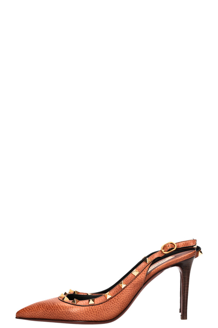 VALENTINO Rockstud Slingback Heels Brown