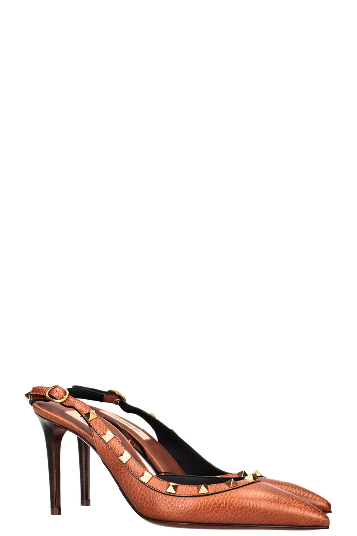 VALENTINO Rockstud Slingback Heels Brown