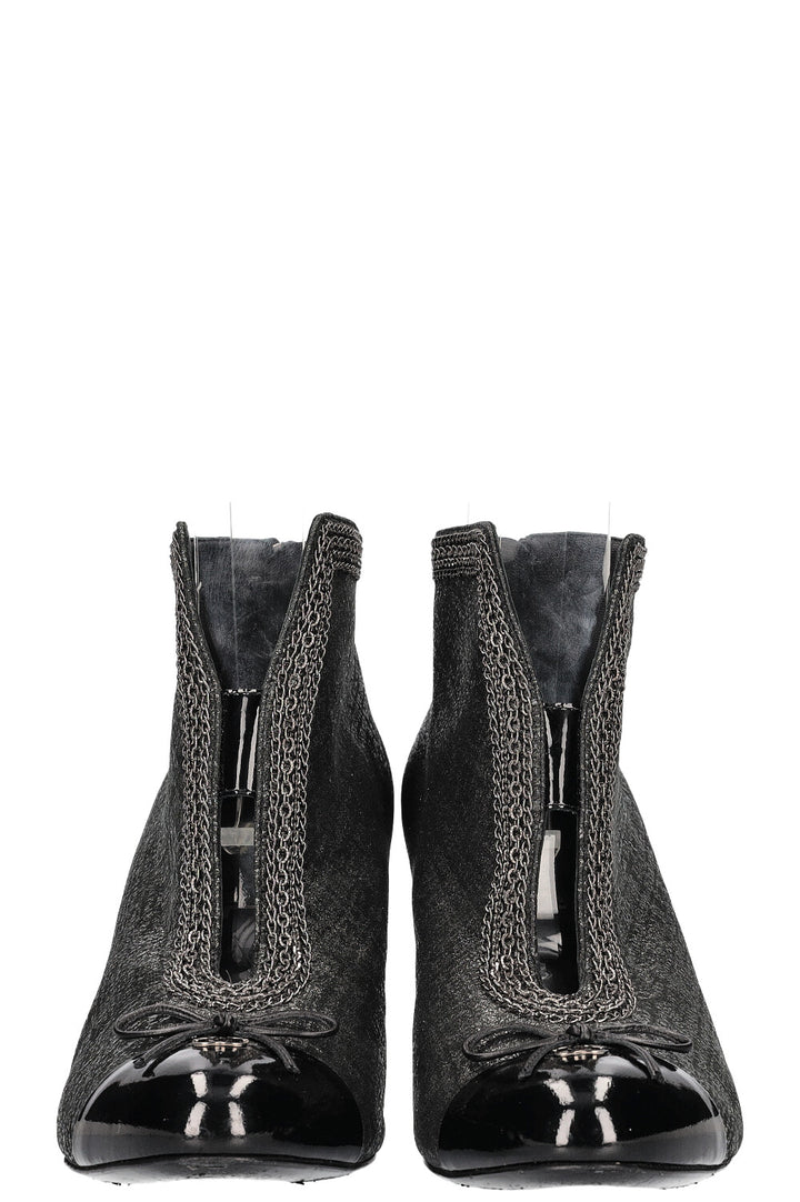 CHANEL Ankle Boots with Silver with Chain Decor