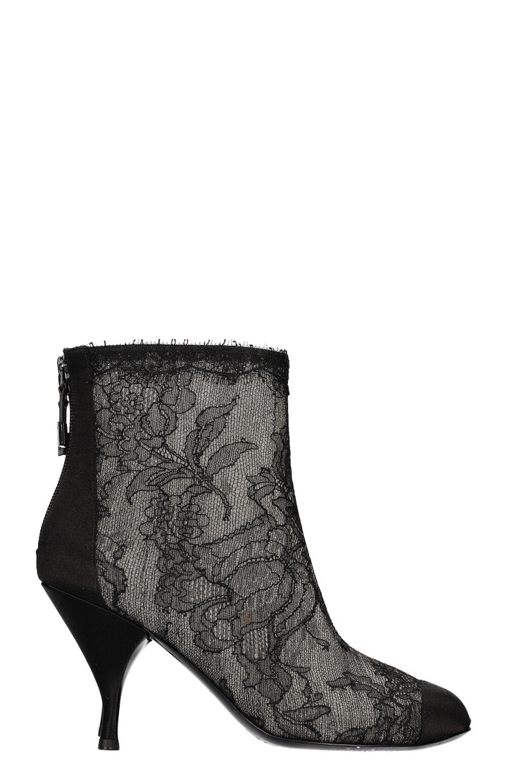 CHANEL Lace Ankle Boots Black