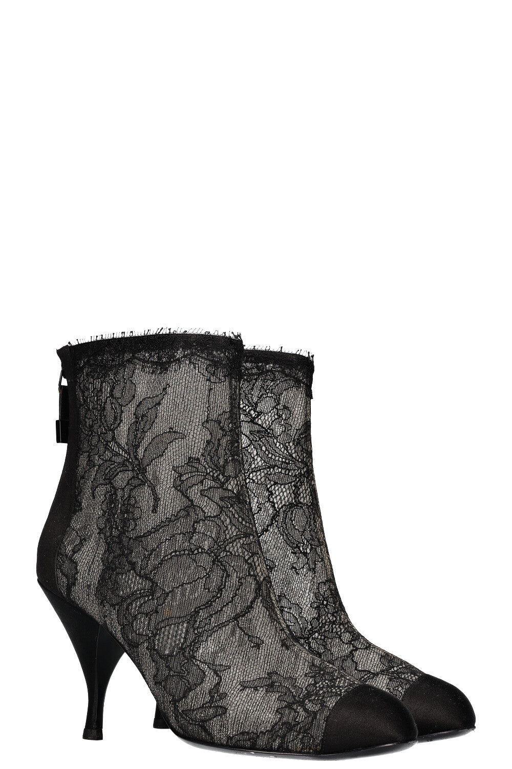 CHANEL Lace Ankle Boots Black