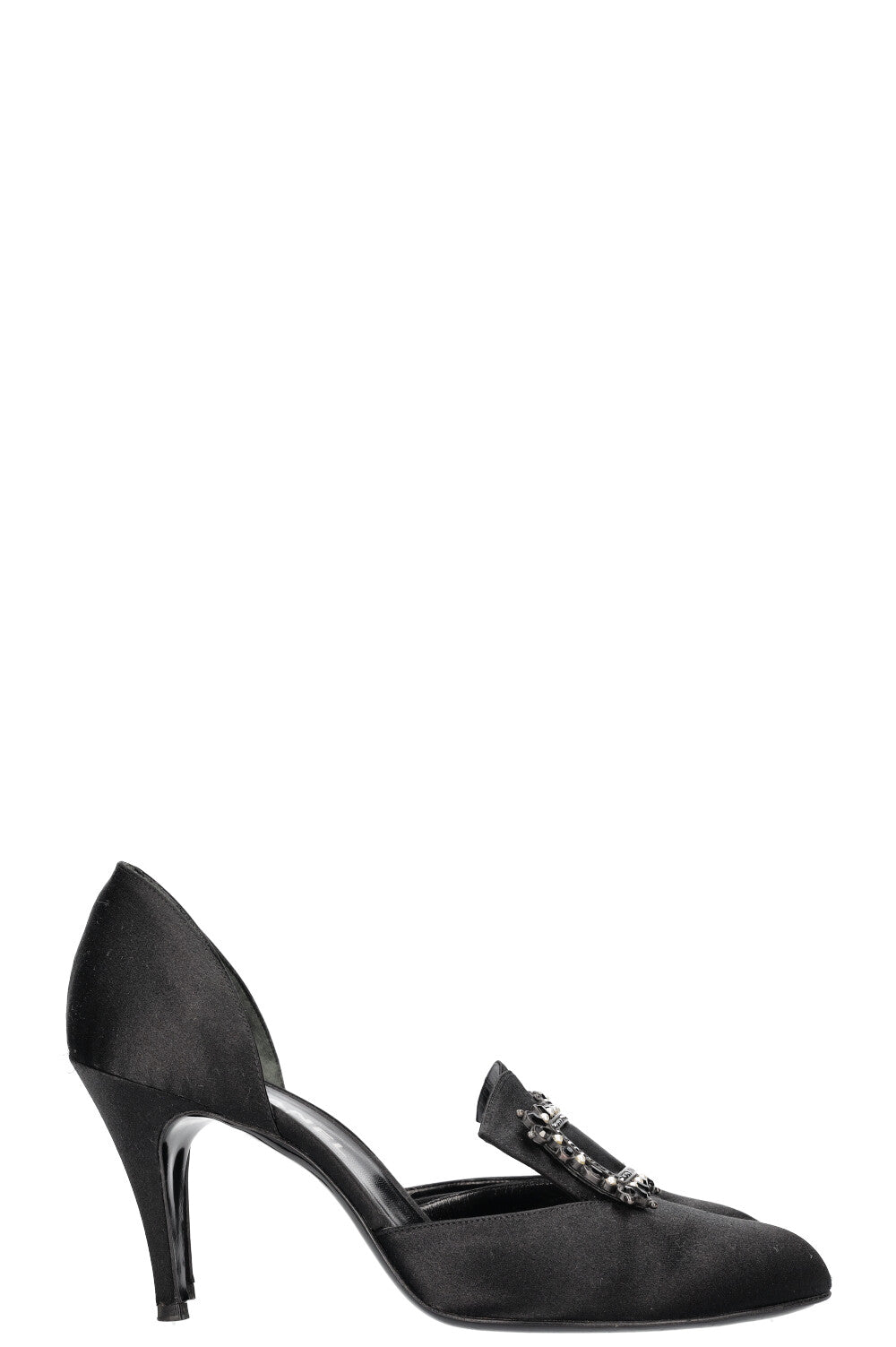 CHANEL Heels Buckles Satin Black