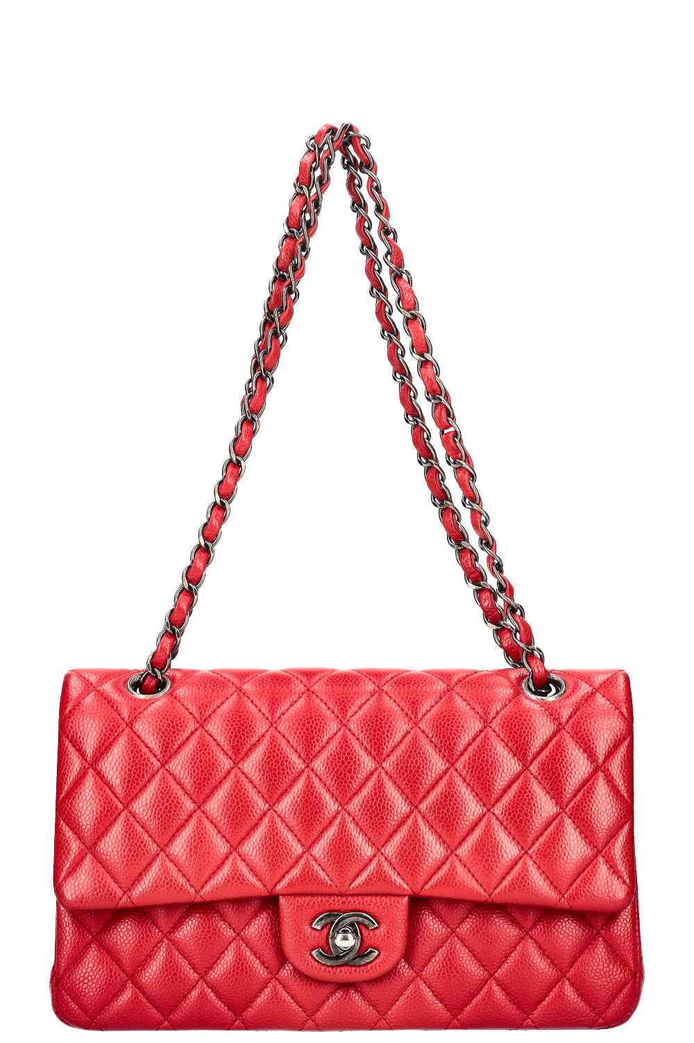 CHANEL Double Flap Bag Medium Caviar Red