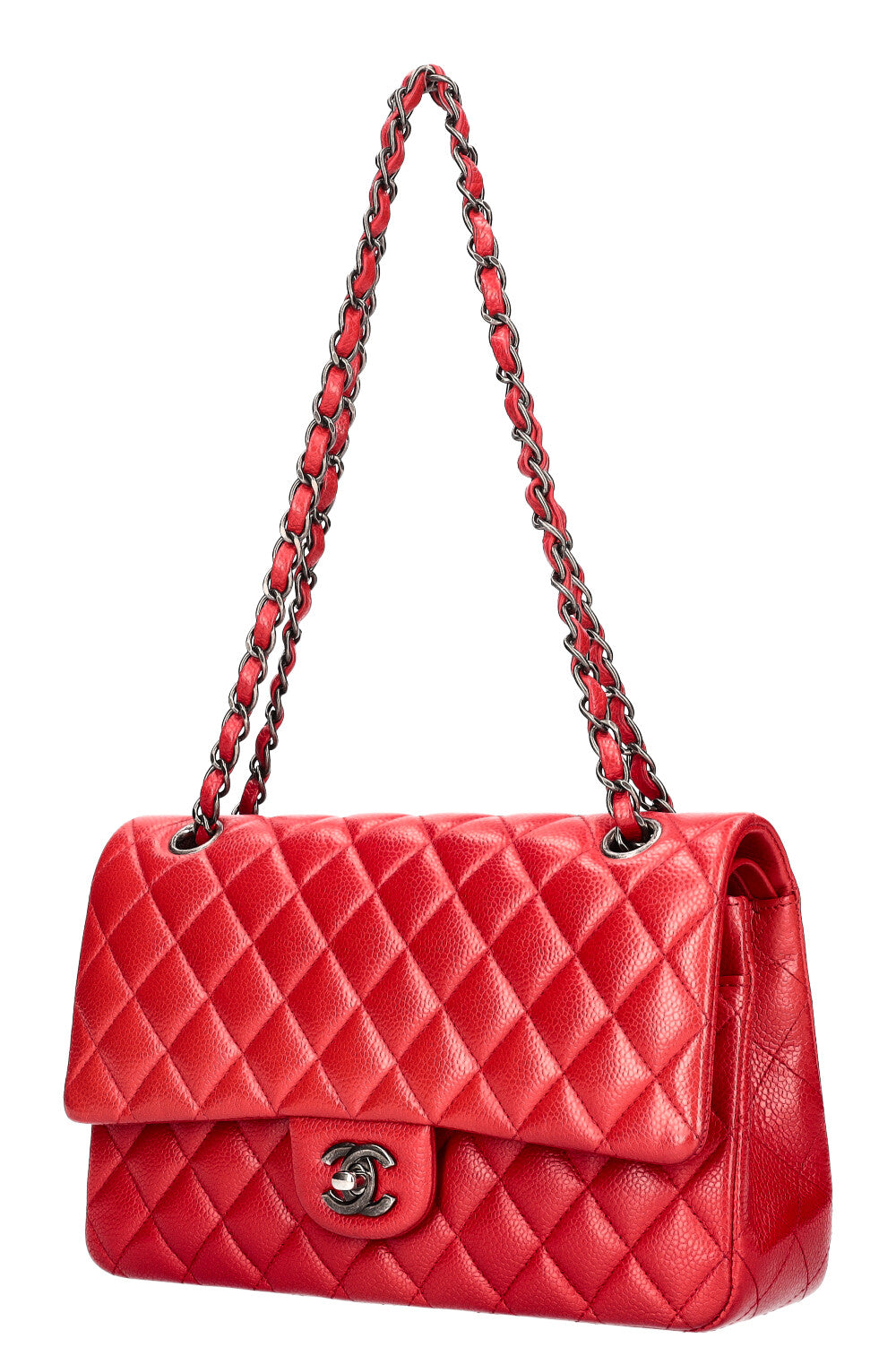 CHANEL Double Flap Bag Medium Caviar Red