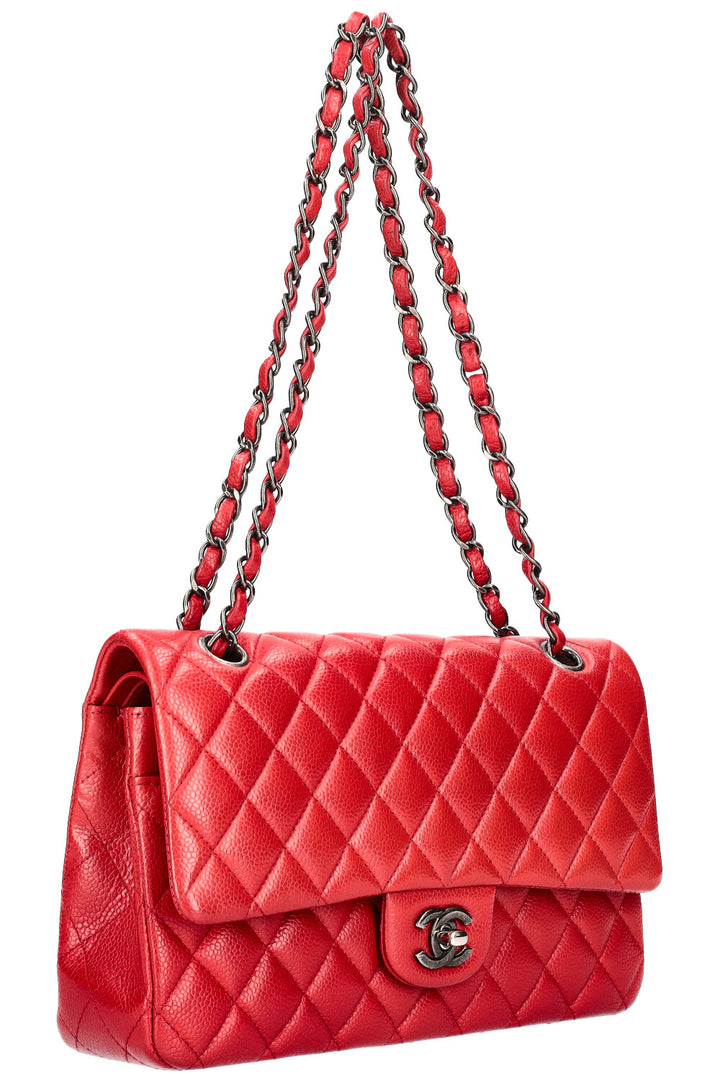 CHANEL Double Flap Bag Medium Caviar Red