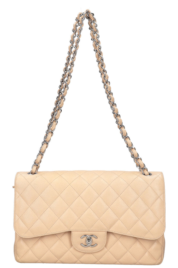 CHANEL Double Flap Bag Large Caviar Beige