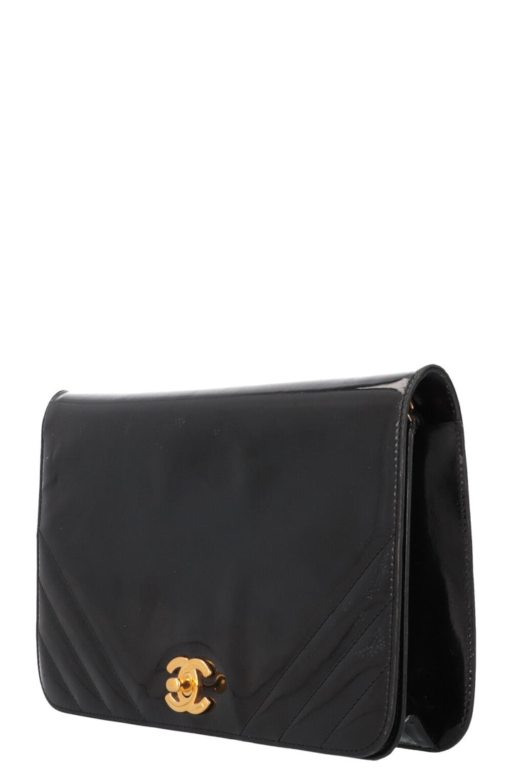 CHANEL Patent Leather Flap Bag Black