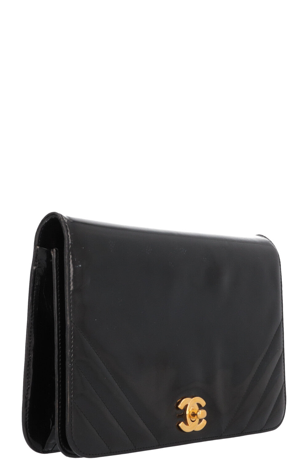CHANEL Patent Leather Flap Bag Black