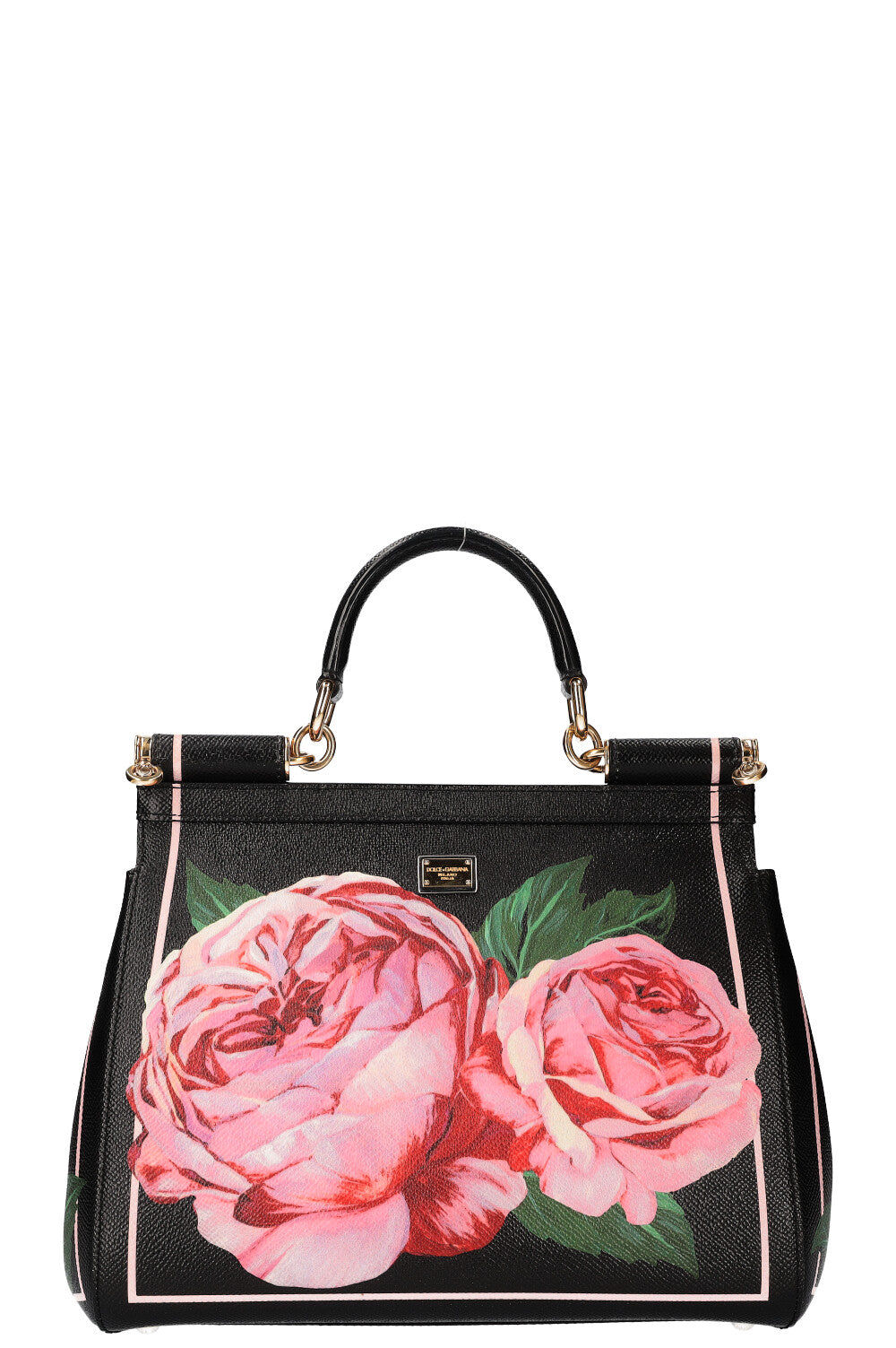 DOLCE&GABBANA Rose Print Sicily Bag Black jo