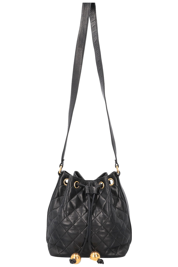 CHANEL Quilted Drawstring Bucket Bag Black