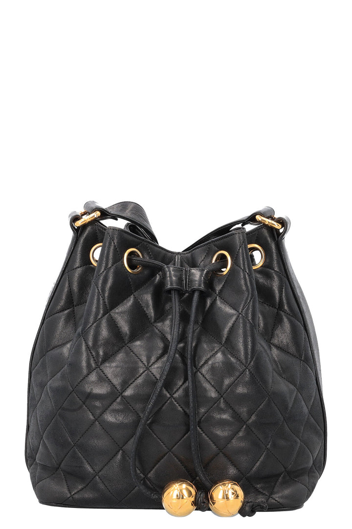 CHANEL Quilted Drawstring Bucket Bag Black