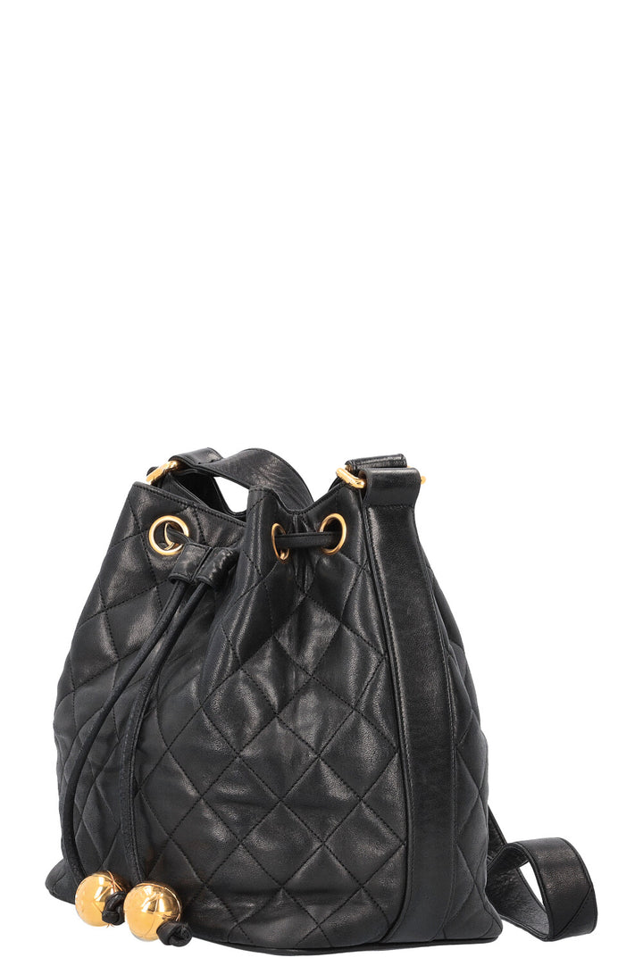 CHANEL Quilted Drawstring Bucket Bag Black