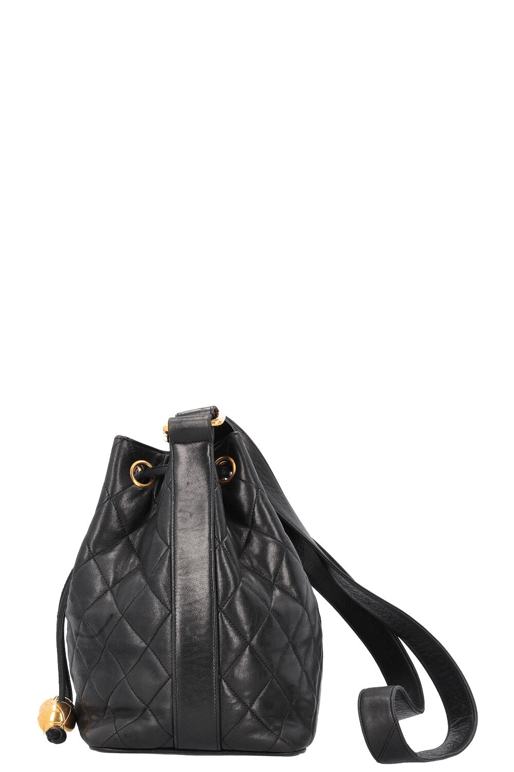 CHANEL Quilted Drawstring Bucket Bag Black