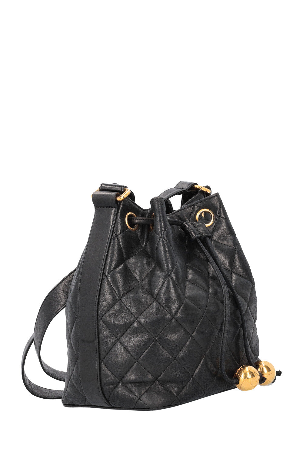 CHANEL Quilted Drawstring Bucket Bag Black