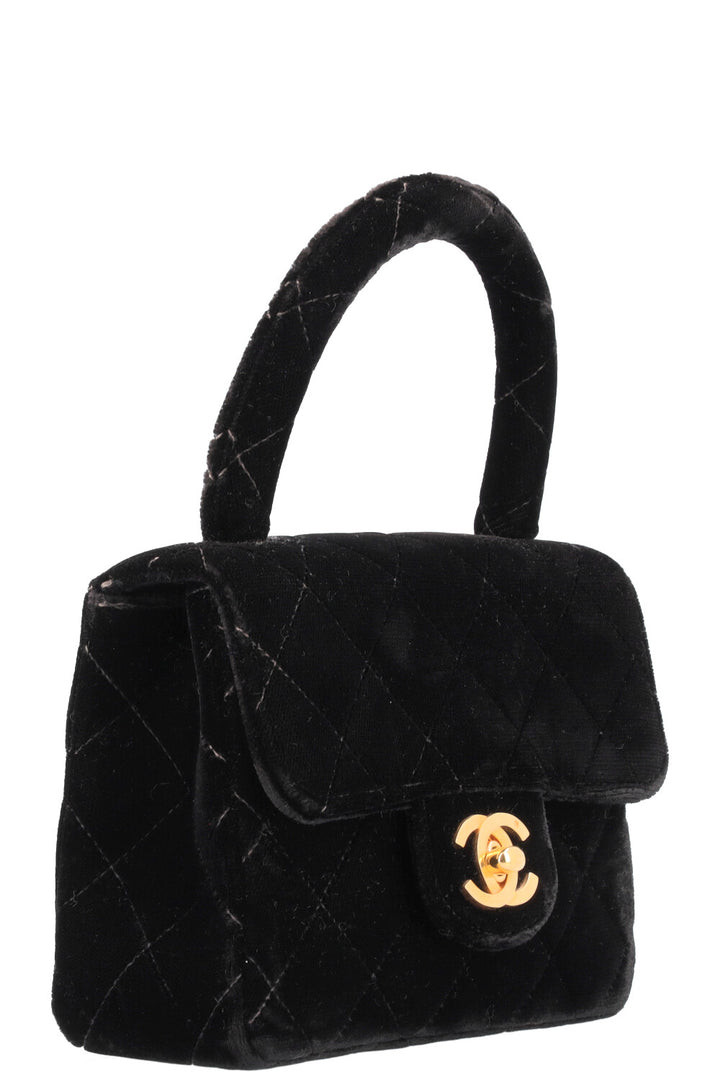 CHANEL Top Handle Mini Kelly Bag Velvet Black