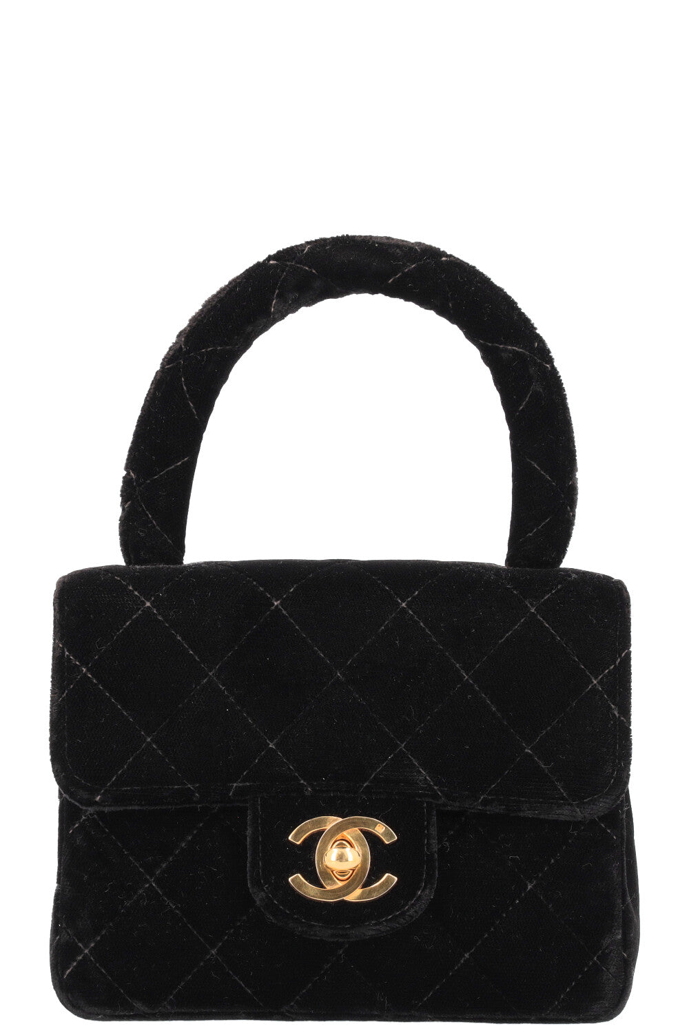 CHANEL Top Handle Mini Kelly Bag Velvet Black