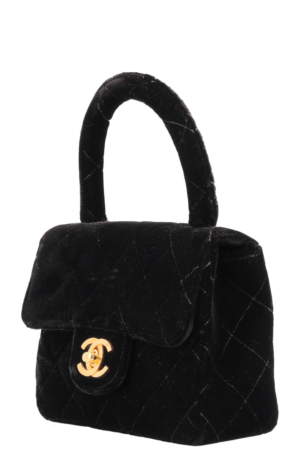 CHANEL Top Handle Mini Kelly Bag Velvet Black