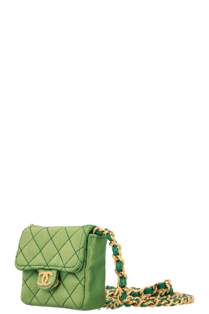 CHANEL Micro Flap Bag Silk Green