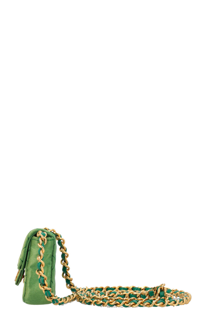 CHANEL Micro Flap Bag Silk Green