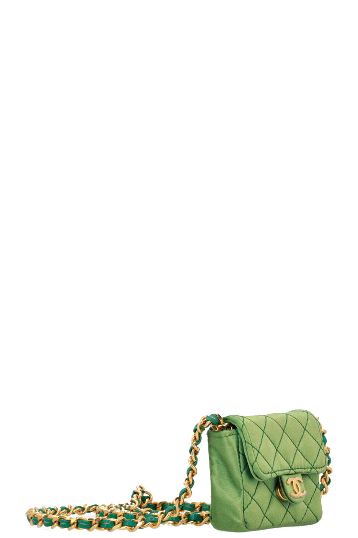 CHANEL Micro Flap Bag Silk Green