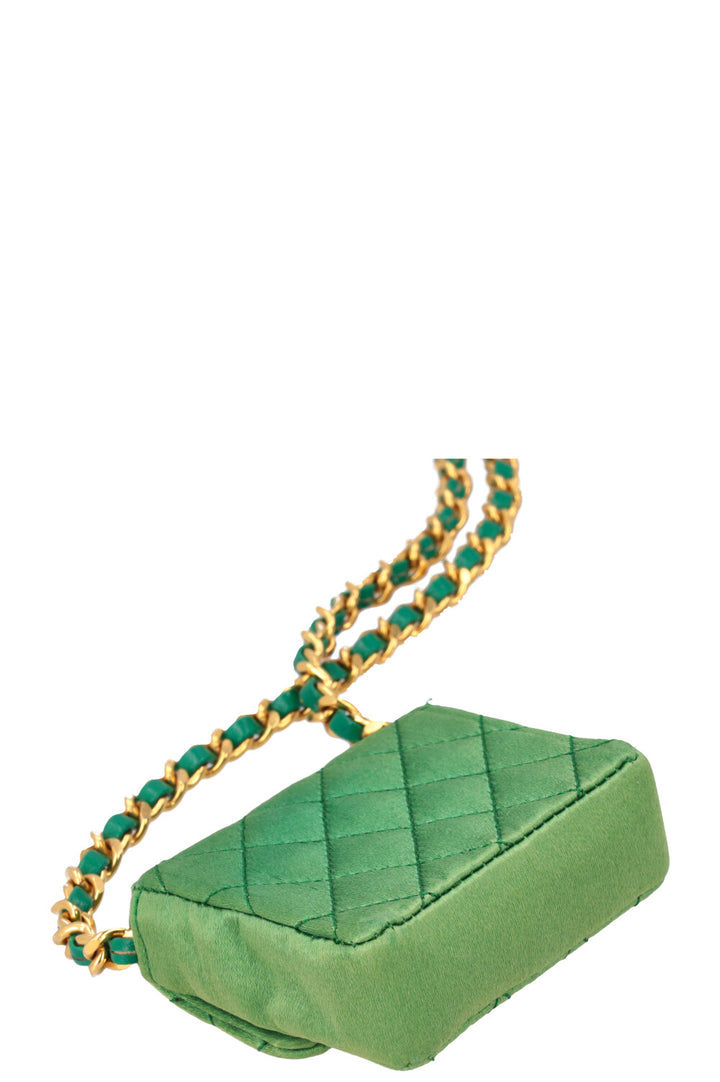 CHANEL Micro Flap Bag Silk Green