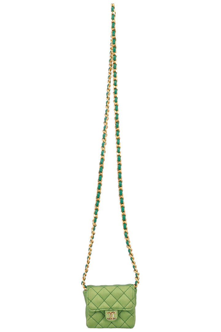 CHANEL Micro Flap Bag Silk Green