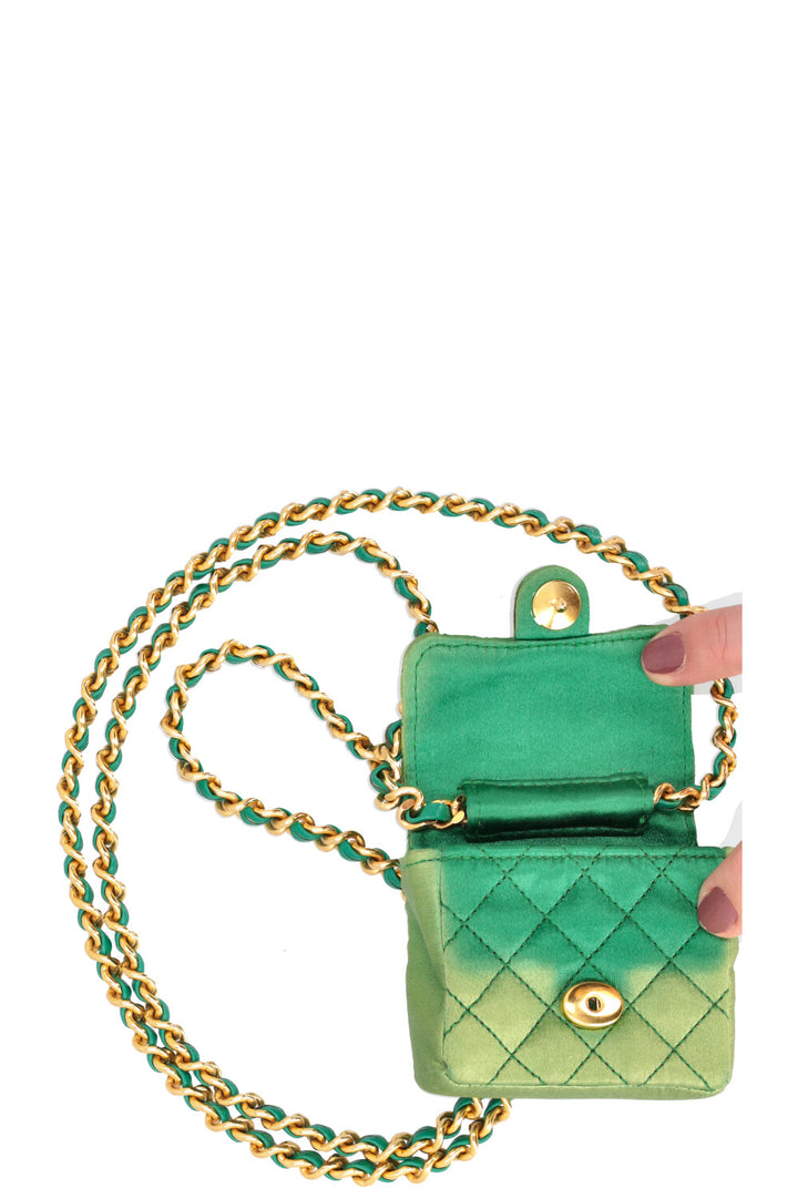 CHANEL Micro Flap Bag Silk Green