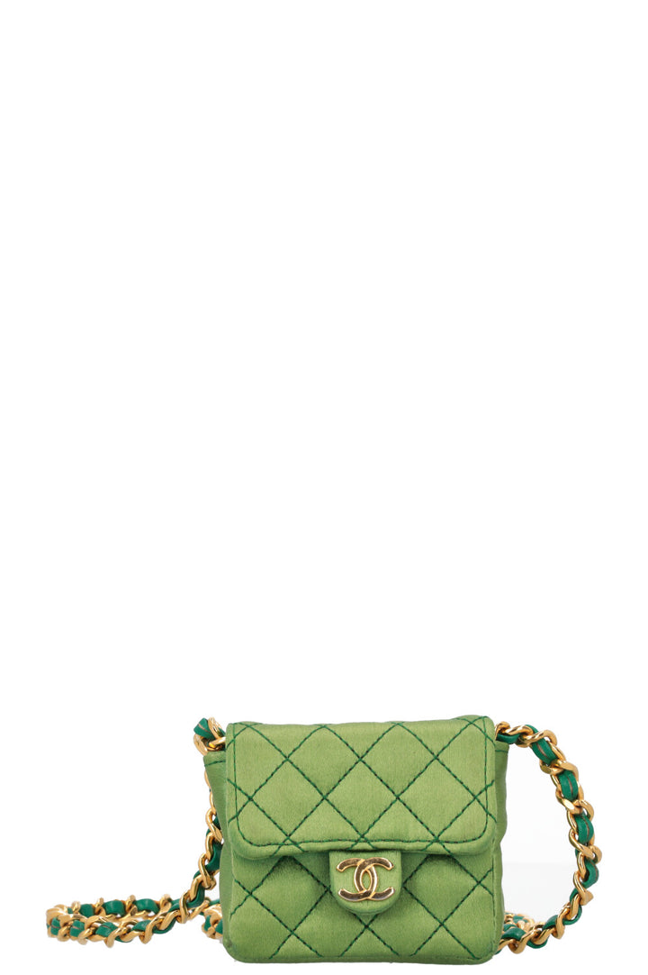 CHANEL Micro Flap Bag Silk Green