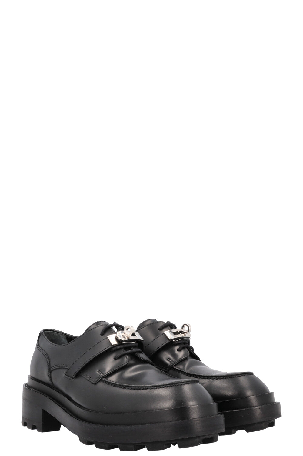 HERMÈS Richelieus Fist Flats Leather Black