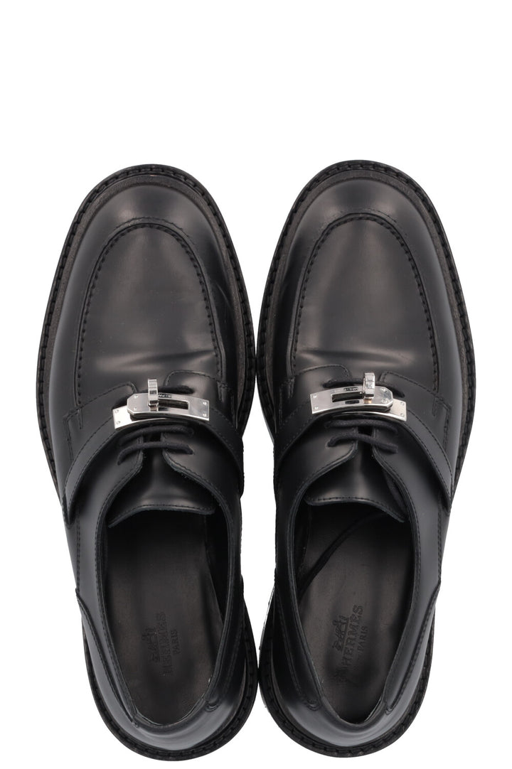 HERMÈS Richelieus First Flats Leather Black