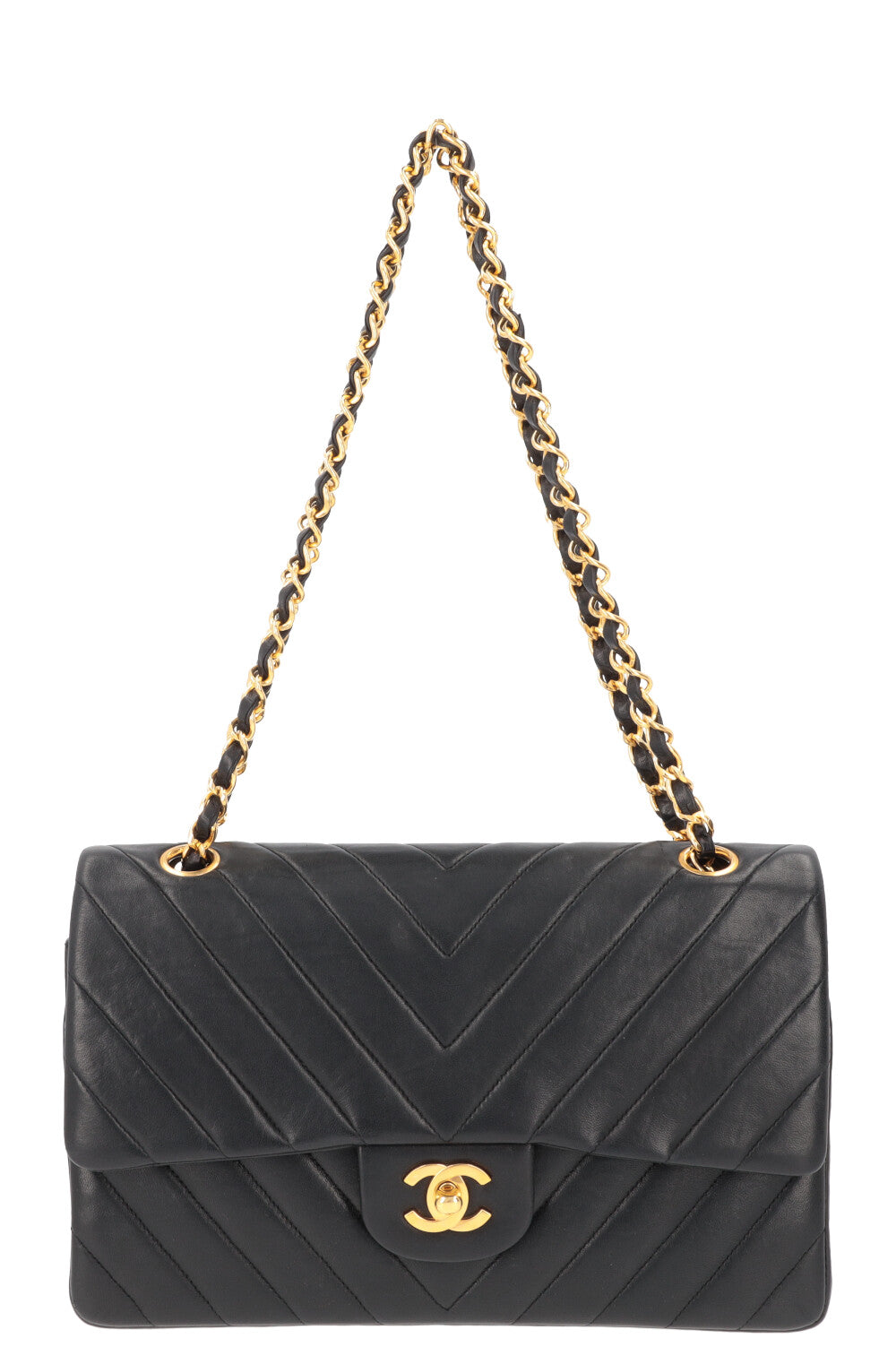 CHANEL Vintage Medium Double Flap Bag Chevron Black