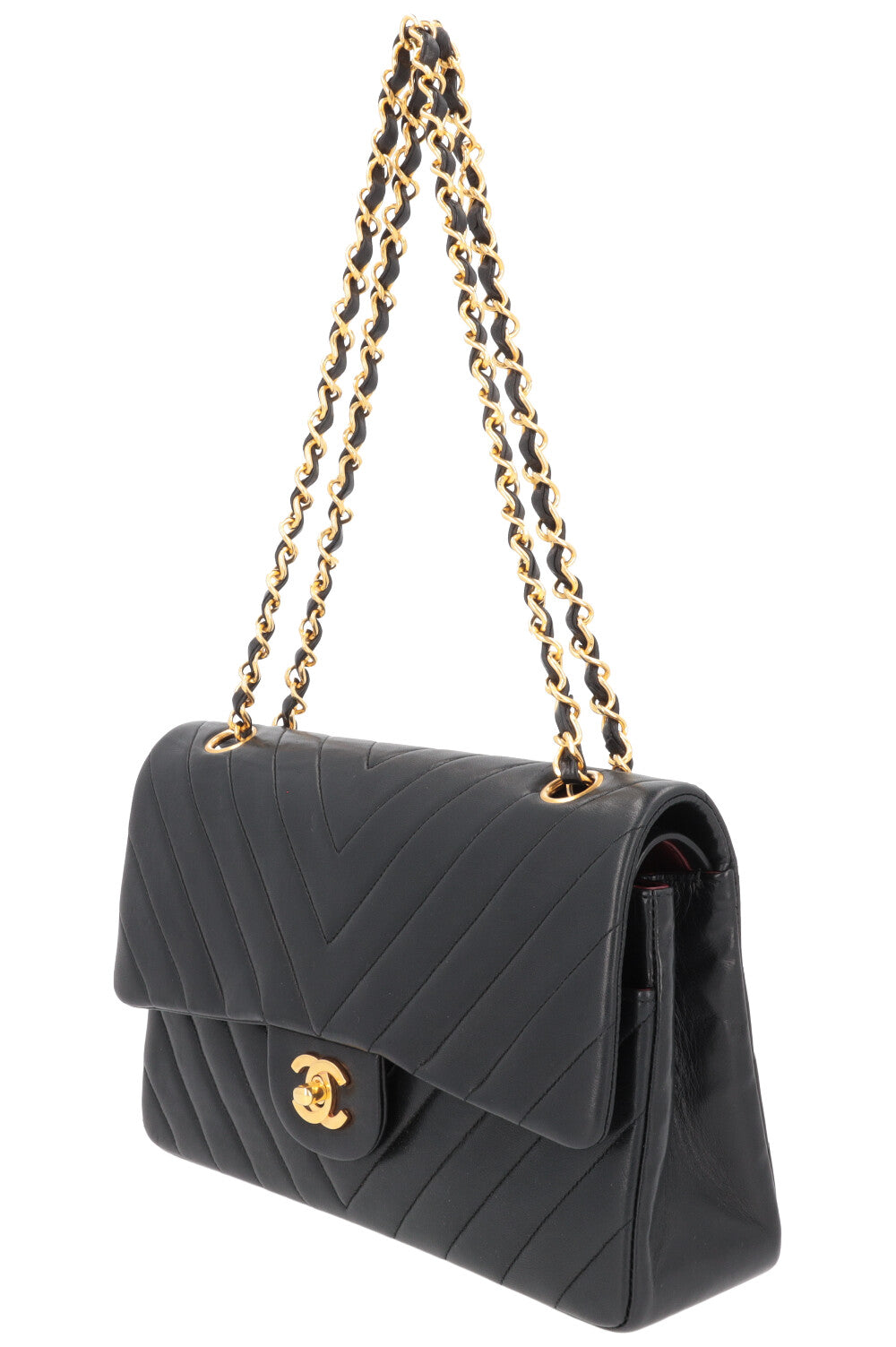 CHANEL Vintage Medium Double Flap Bag Chevron Black