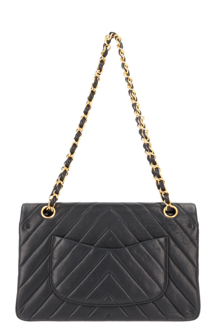CHANEL Vintage Medium Double Flap Bag Chevron Black