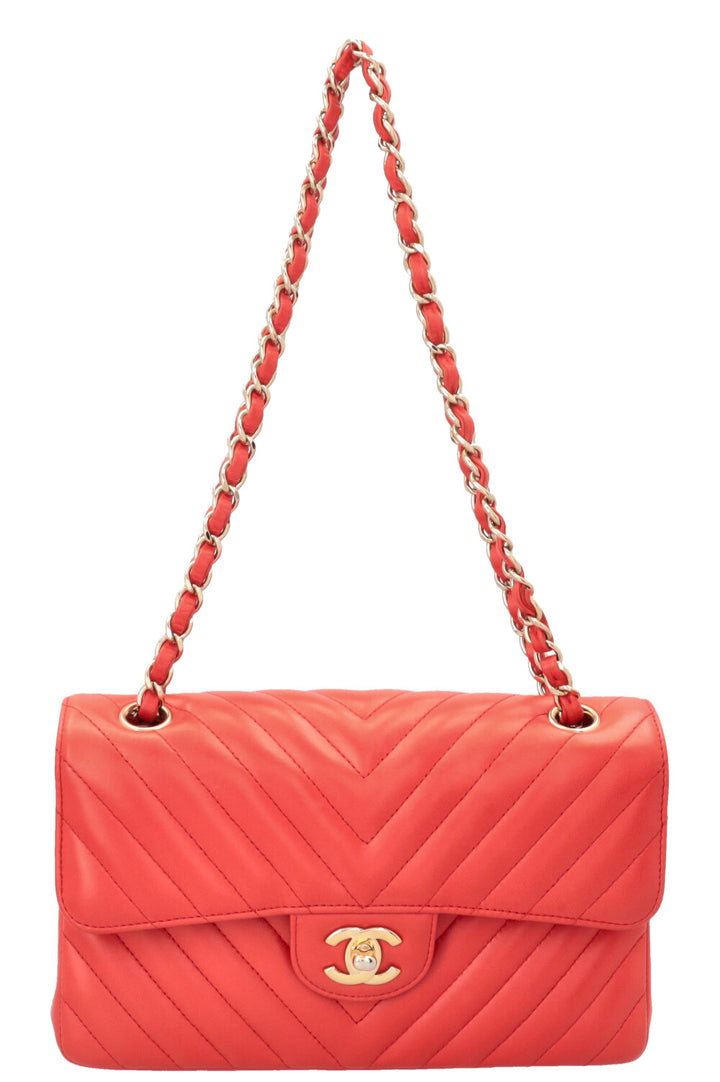 CHANEL Small Chevron Double Flap Bag Coral