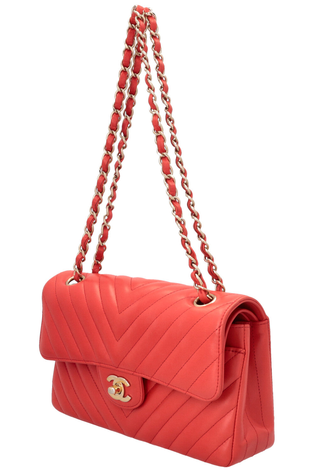 CHANEL Small Chevron Double Flap Bag Coral