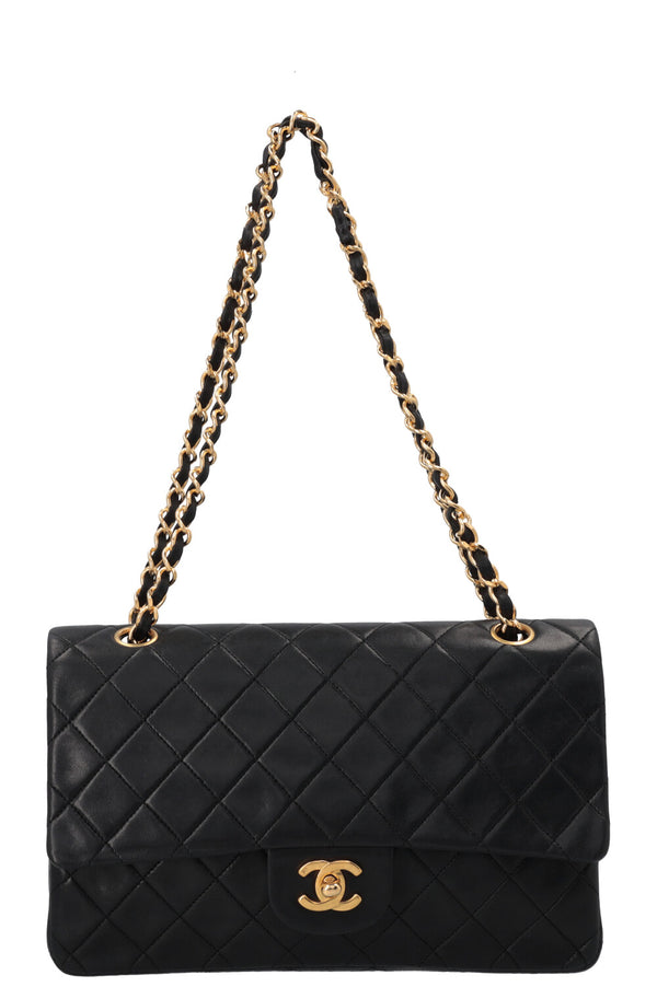 CHANEL Vintage Medium Double Flap Bag Black Gold