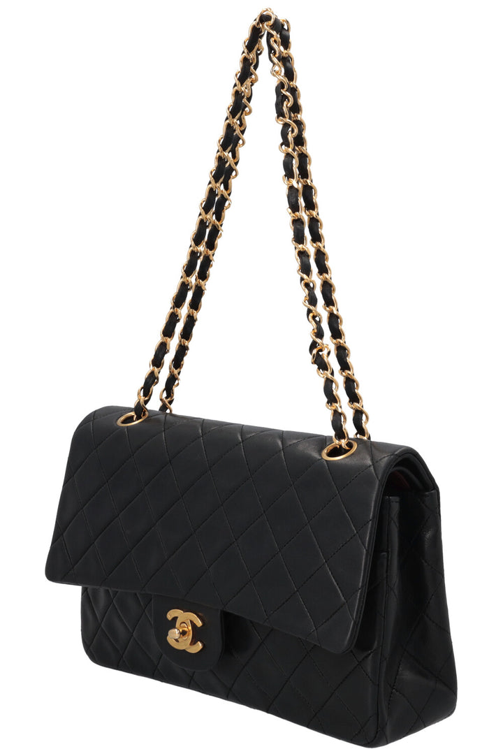 CHANEL Vintage Medium Double Flap Bag Black Gold