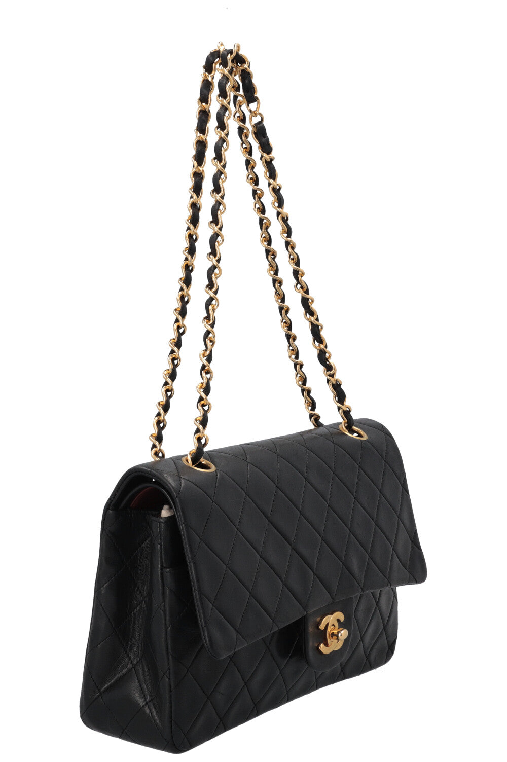 CHANEL Vintage Medium Double Flap Bag Black Gold