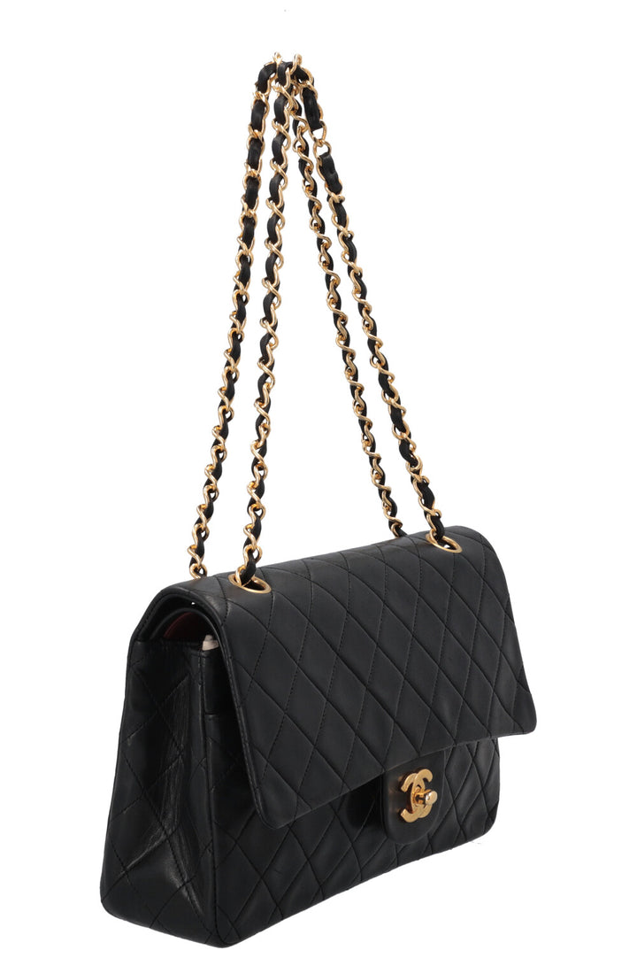 CHANEL Vintage Medium Double Flap Bag Black Gold