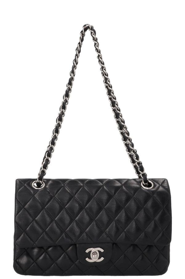 CHANEL Vintage Medium Double Flap Bag Black Silver