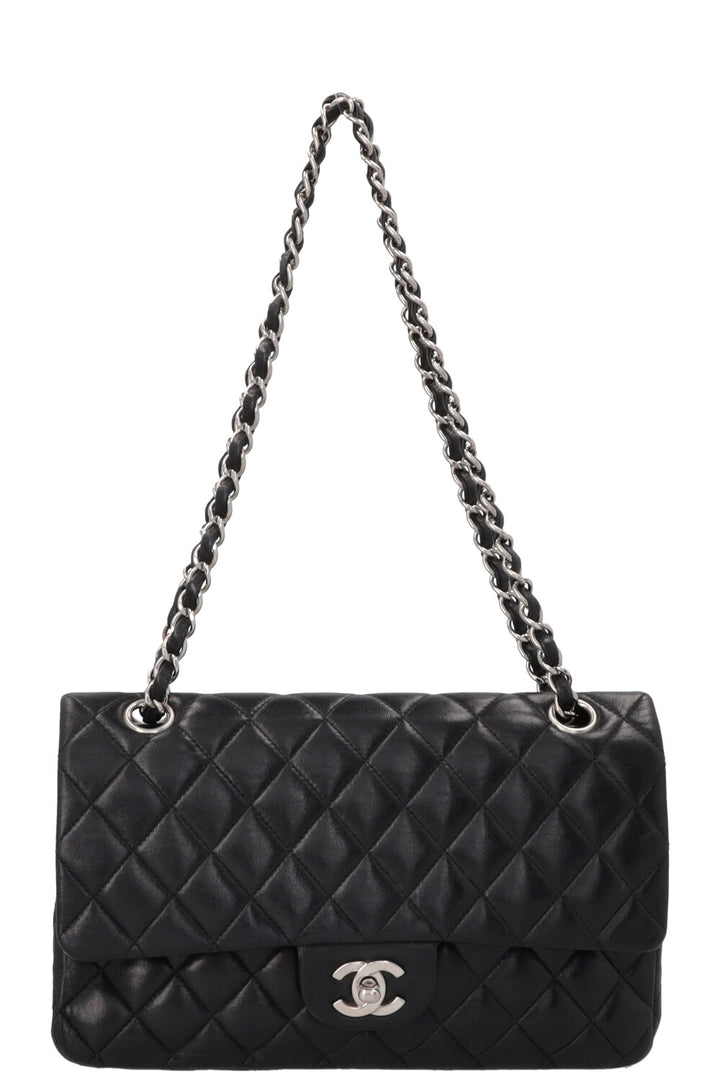 CHANEL Vintage Medium Double Flap Bag Black Silver