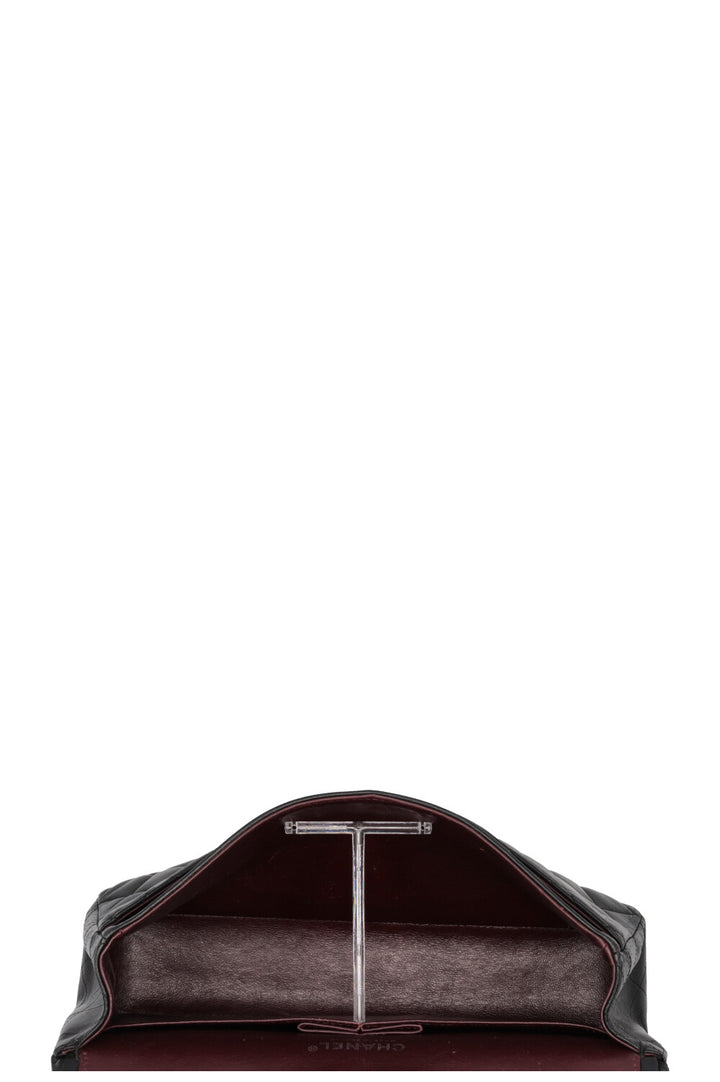 CHANEL Vintage Medium Double Flap Bag Black Silver