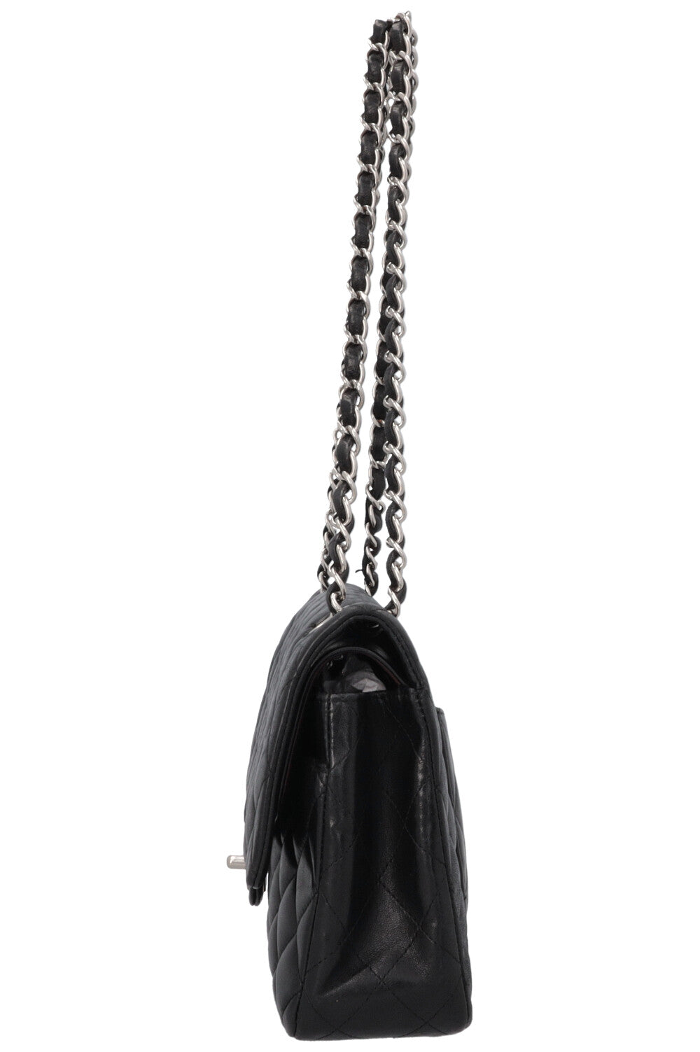 CHANEL Vintage Medium Double Flap Bag Black Silver