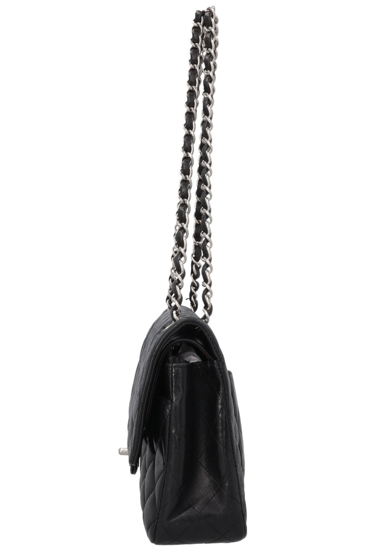 CHANEL Vintage Medium Double Flap Bag Black Silver