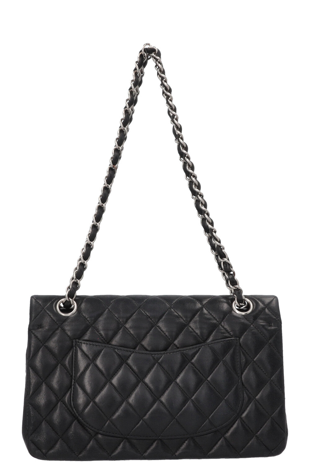 CHANEL Vintage Medium Double Flap Bag Black Silver
