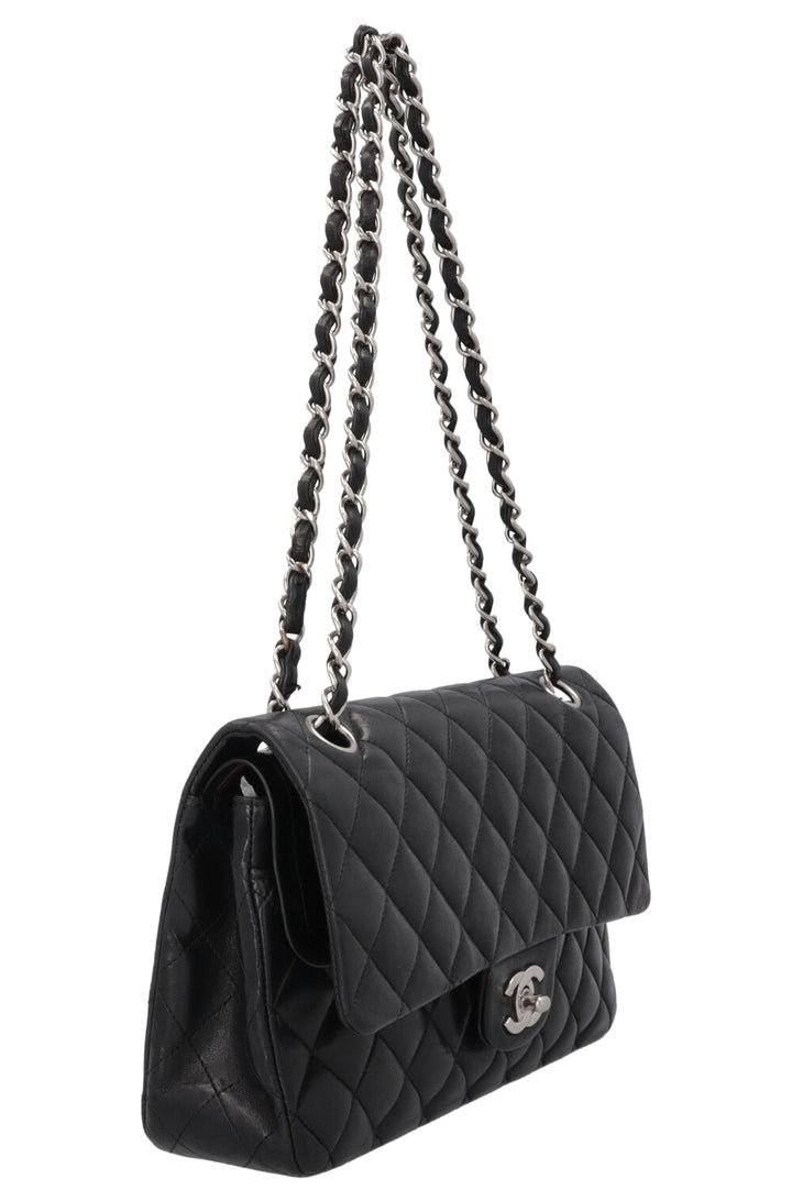 CHANEL Vintage Medium Double Flap Bag Black Silver